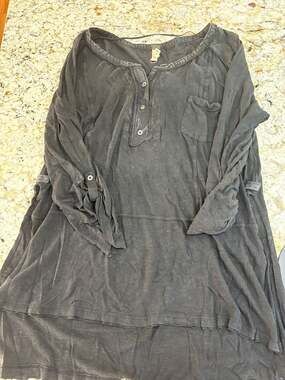 NWT Free People Long Sleeve Henley Vintage Blue Tee Shirt Top Sz ...,